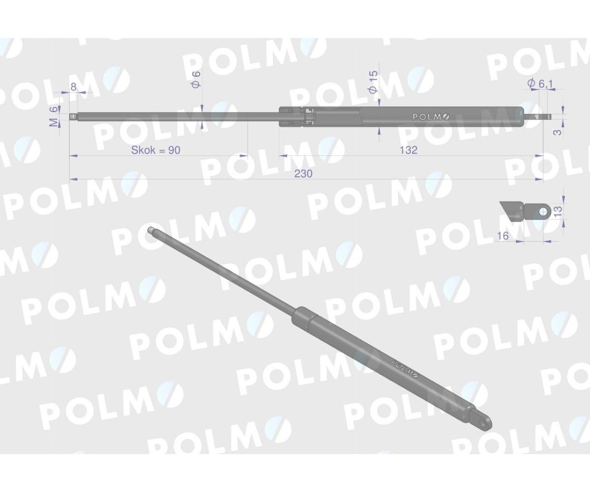Siłownik szyberdachu L max. 230mm AL28649P JOHN DEERE POLMO