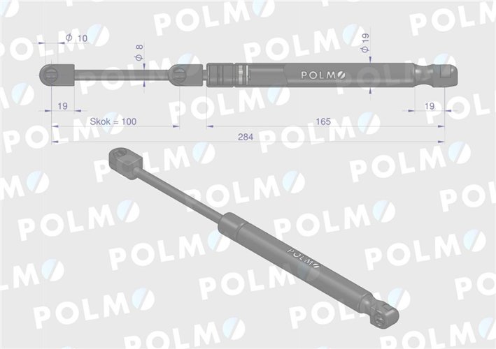 Siłownik szyby przedniej drzwi L max. 284mm AL71412P JOHN DEERE POLMO