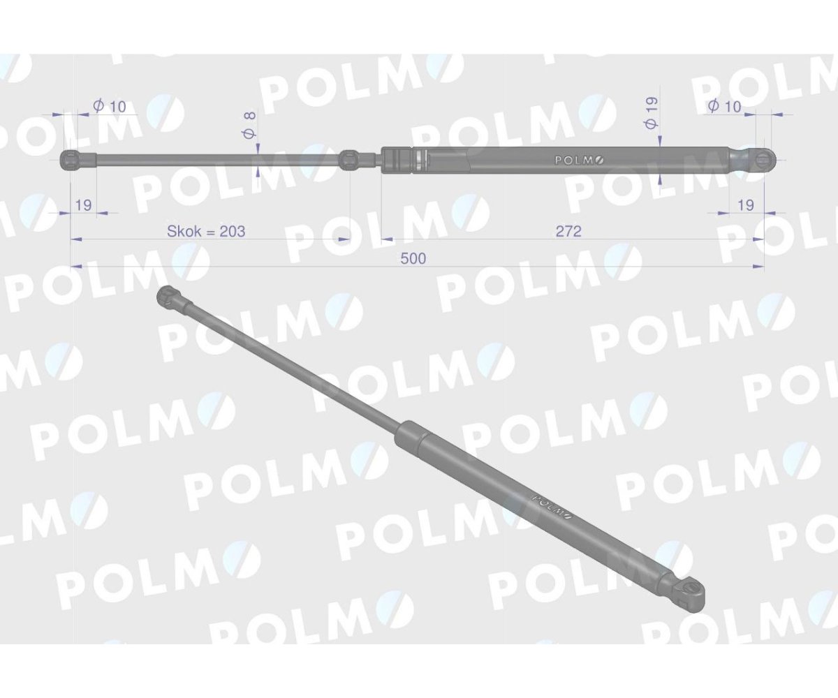 Siłownik szyby przedniej L max. 500mm AL78986P JOHN DEERE POLMO