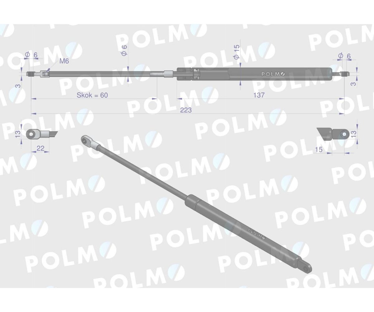 Siłownik szyberdachu L max. 225mm CA327964P FENDT POLMO