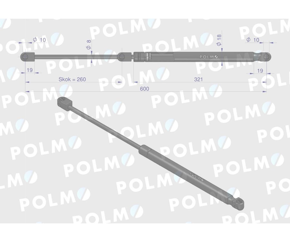 Siłownik szyby przedniej tylnej L max. 605mmm CA516600P FENDT POLMO
