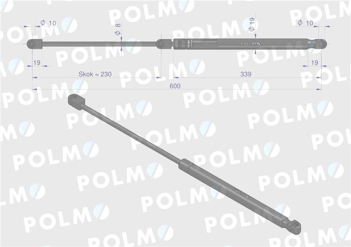 Siłownik szyby tylnej L max. 600mm CA575798P FENDT POLMO