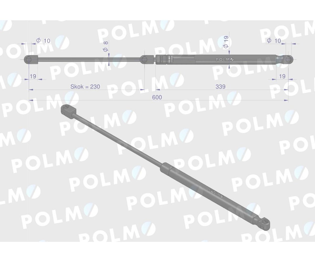 Siłownik szyby tylnej L max. 600mm CA575798P FENDT POLMO