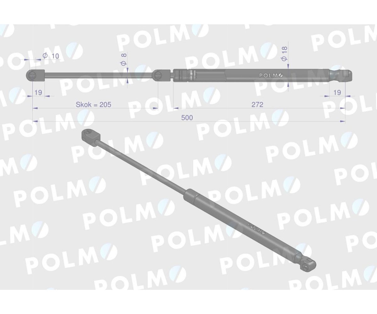 Siłownik szyby przedniej L max. 506mm CA592285P FENDT POLMO