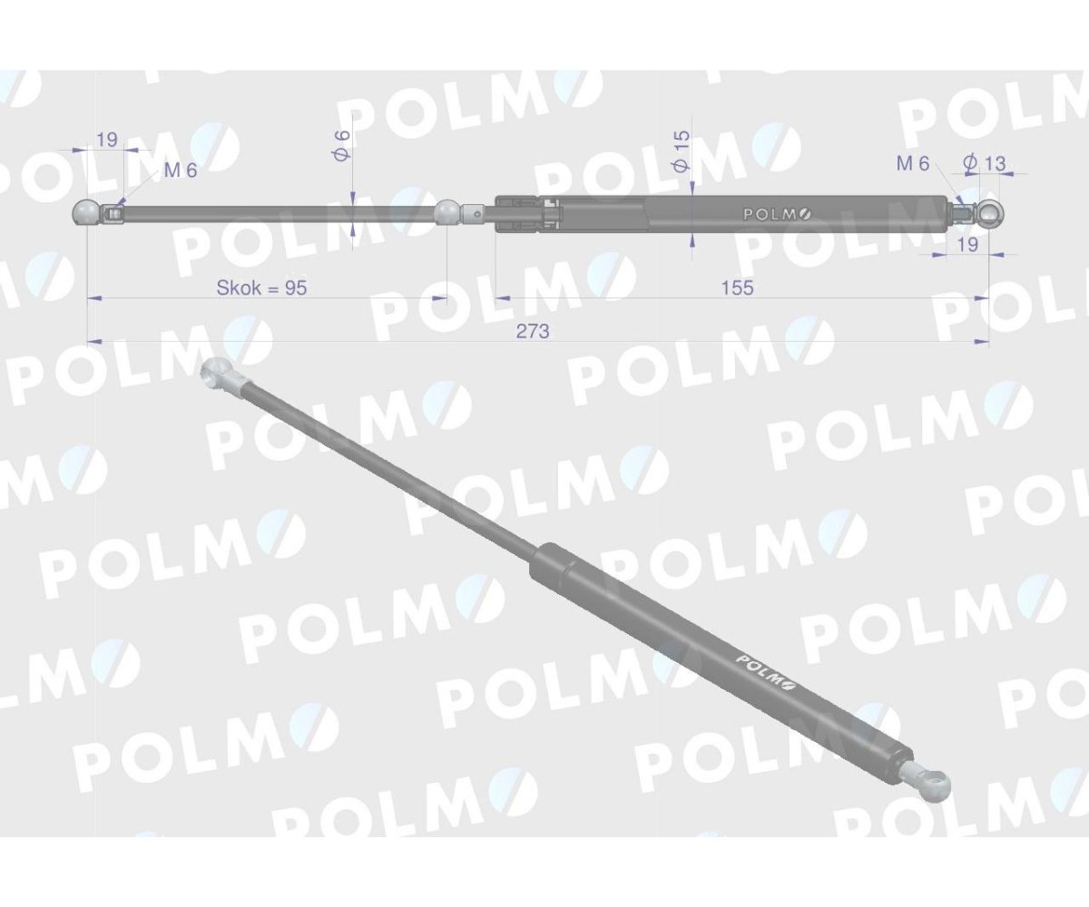 Siłownik szyba przednia szyberdach L max. 273mm X800420488000P CASE IH STEYR FENDT POLMO