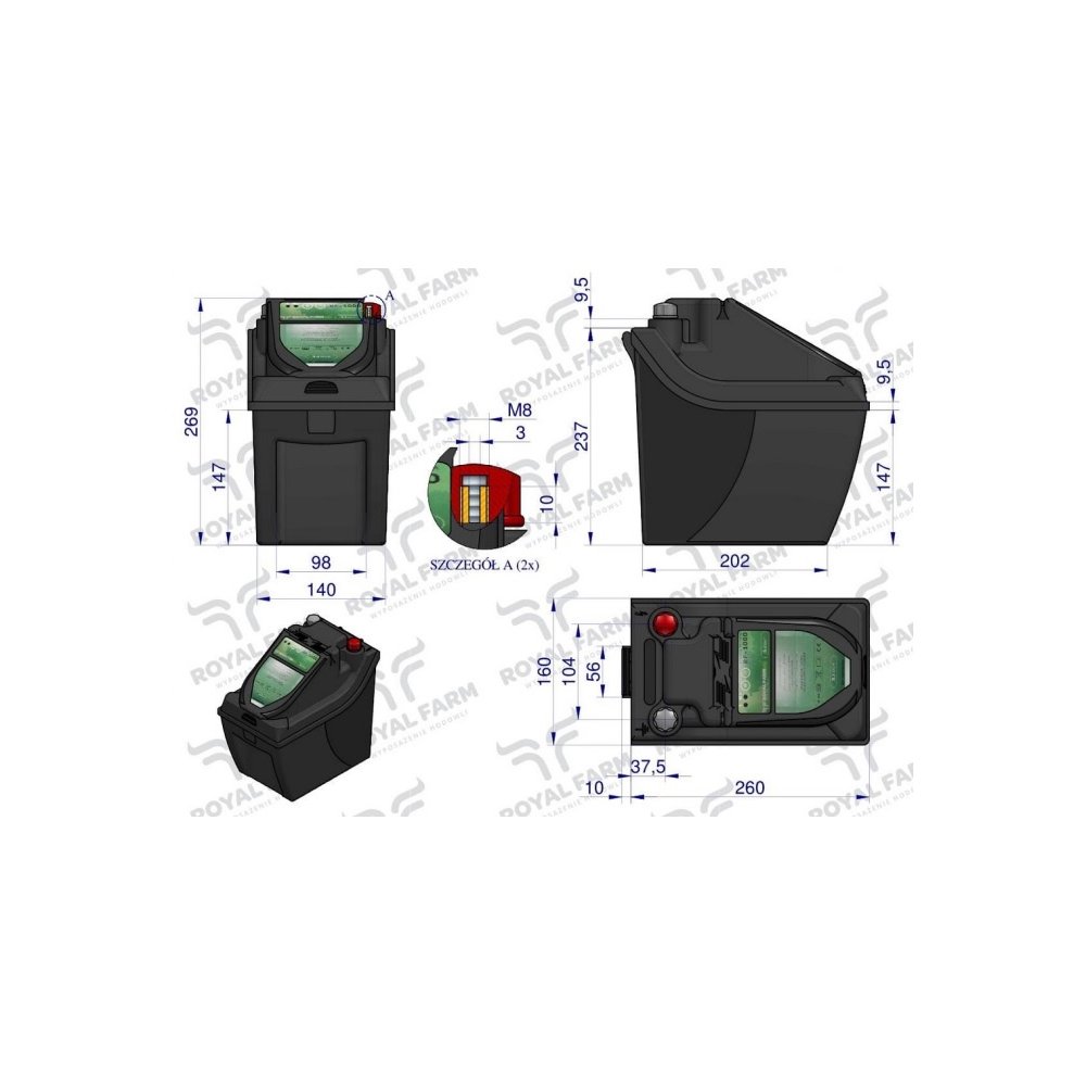 Elektryzator 1J bateryjno-sieciowy (uniwersalny) RF-1000 z zasilaczem ROYAL FARM