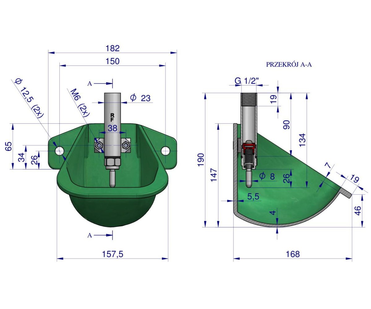Poidło miskowe żeliwne dla tuczników ROYAL FARM ( pakowane po 8 )