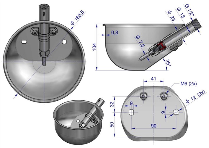 Poidło miskowe stal nierdzewna dla tuczników L ROYAL FARM ( pakowane po 10 )