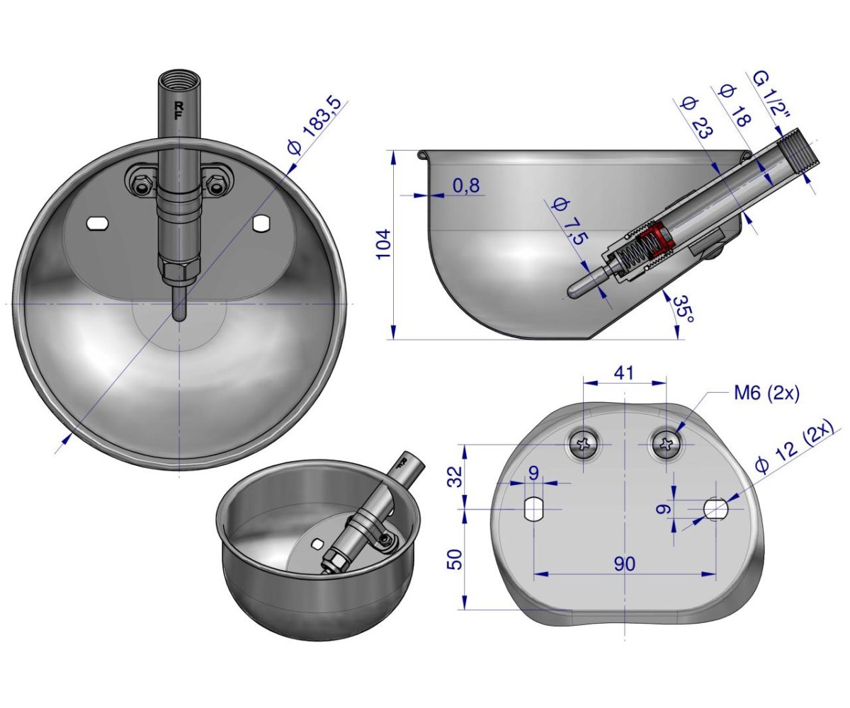 Poidło miskowe stal nierdzewna dla tuczników L ROYAL FARM ( pakowane po 10 )