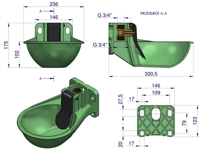 Poidło plastikowe dla bydła i koni 2.6 ROYAL FARM ( sprzedawane po 2 )