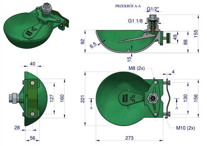 Poidło miskowe dla bydła żeliwne 1.4L ROYAL FARM zamiennik 101