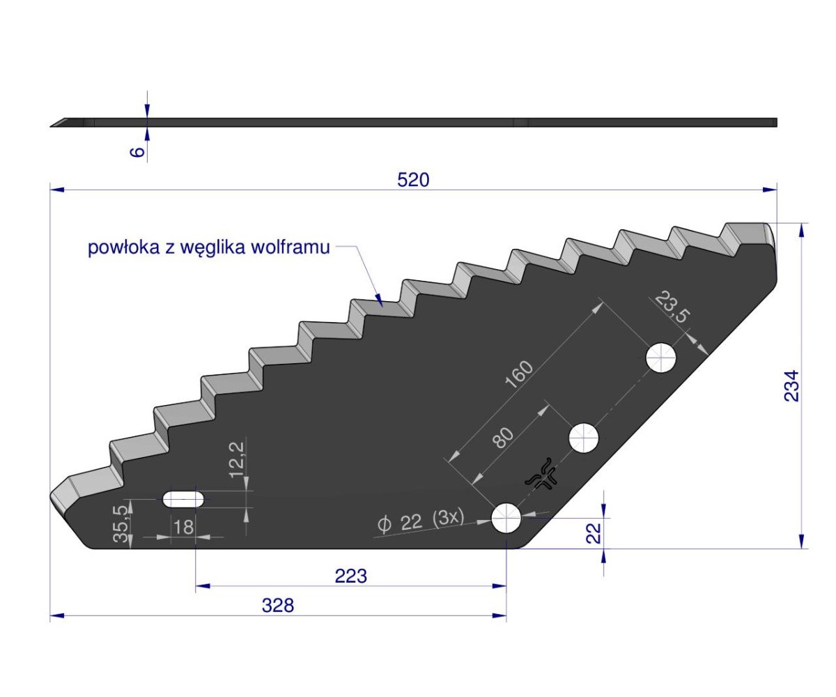 Nóż paszowozu uniwersalny otwór 22mm z węglikiem wolframu Standard ROYAL FARM