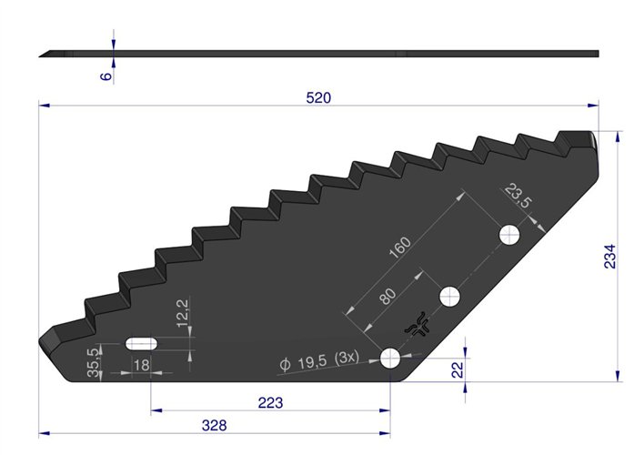 Nóż paszowozu uniwersalny otwór 19.5 mm Standard ROYAL FARM