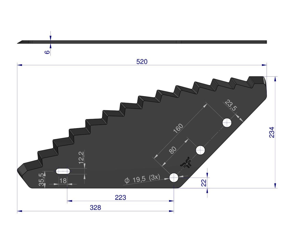 Nóż paszowozu uniwersalny otwór 19.5 mm Standard ROYAL FARM
