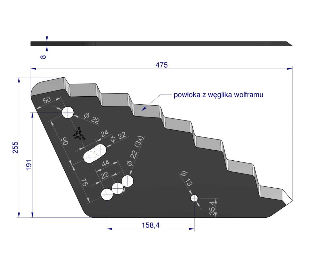 Nóż paszowozu zastosowanie Mayer z węglikiem wolframu Standard ROYAL FARM