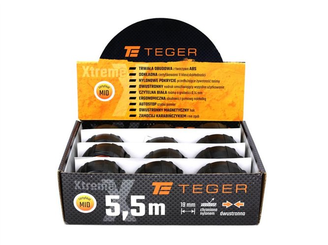 Miara stalowa dwustronna rozwijana 5.5m 19mm TEGER