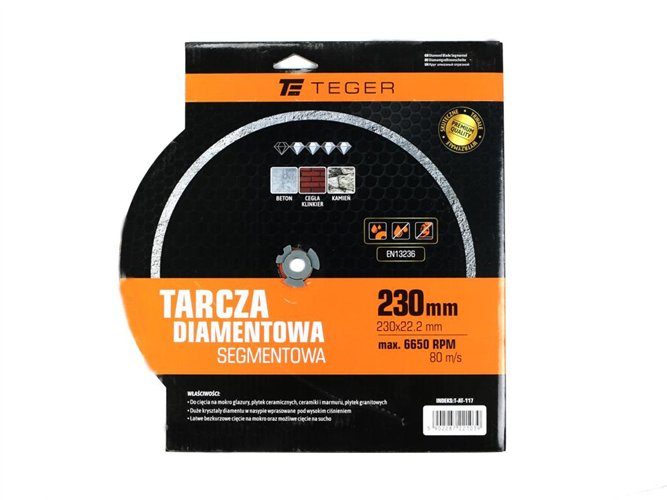 Tarcza diamentowa segmentowa 230x22.23 mm do cięcia betonu TEGER