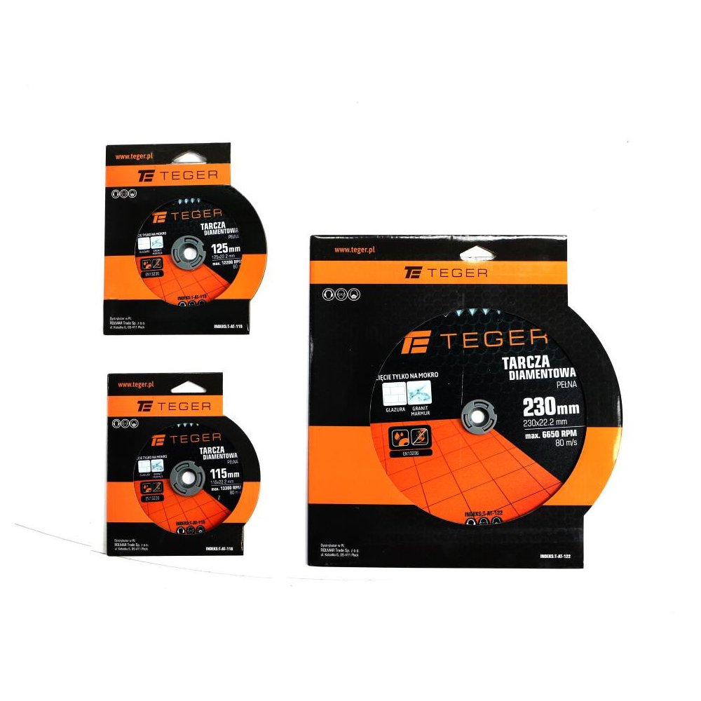 Tarcza diamentowa do cięcia na mokro pełna 125x22.23 mm TEGER