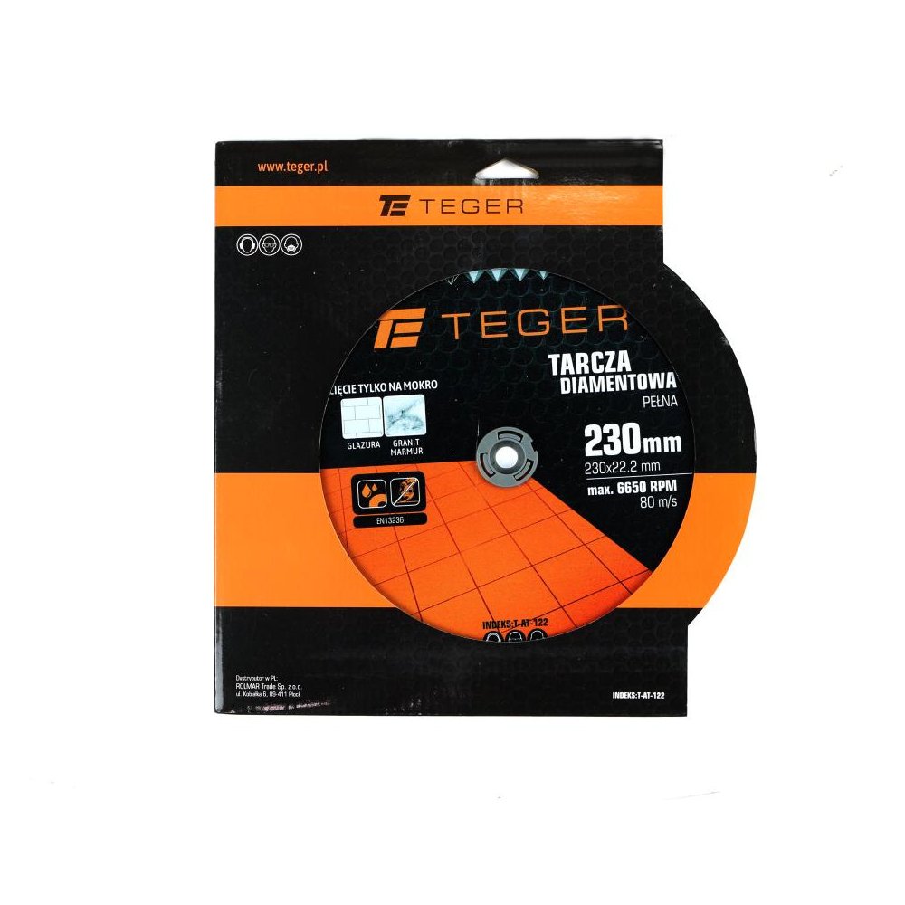 Tarcza diamentowa do cięcia na mokro pełna 230x25.4/22.23 mm TEGER