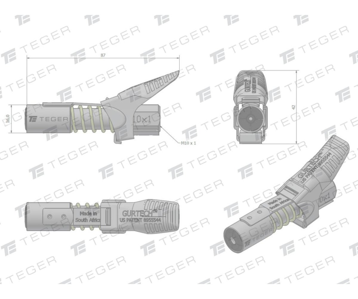 Precyzyjna czteroszczękowa końcówka węża smarownicy z dźwignią oraz blokadą M10x1 TEGER