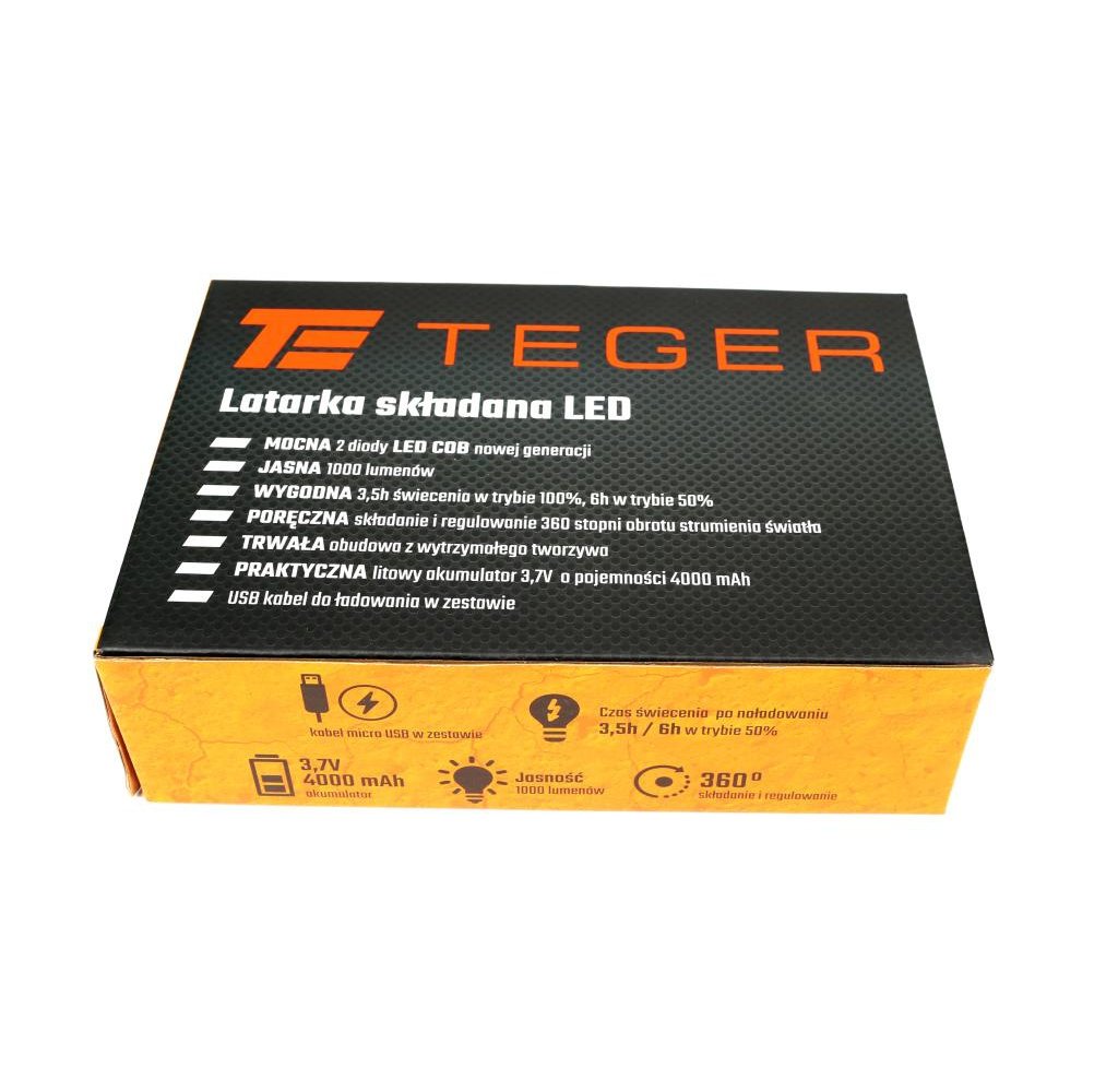 Latarka warsztatowa składana LED COB ład USB Teger