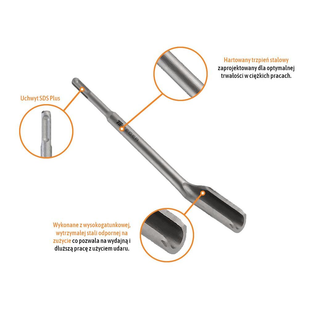 Dłuto do betonu kanałowe - SDS PLUS 22x250 mm / TEGER