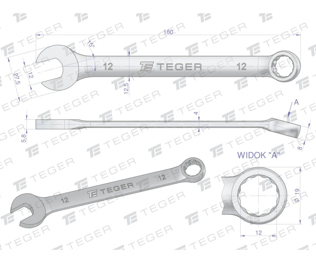 Klucz płasko-oczkowy 12 mm / TEGER