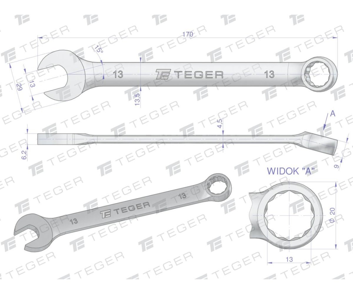 Klucz płasko-oczkowy 13 mm / TEGER