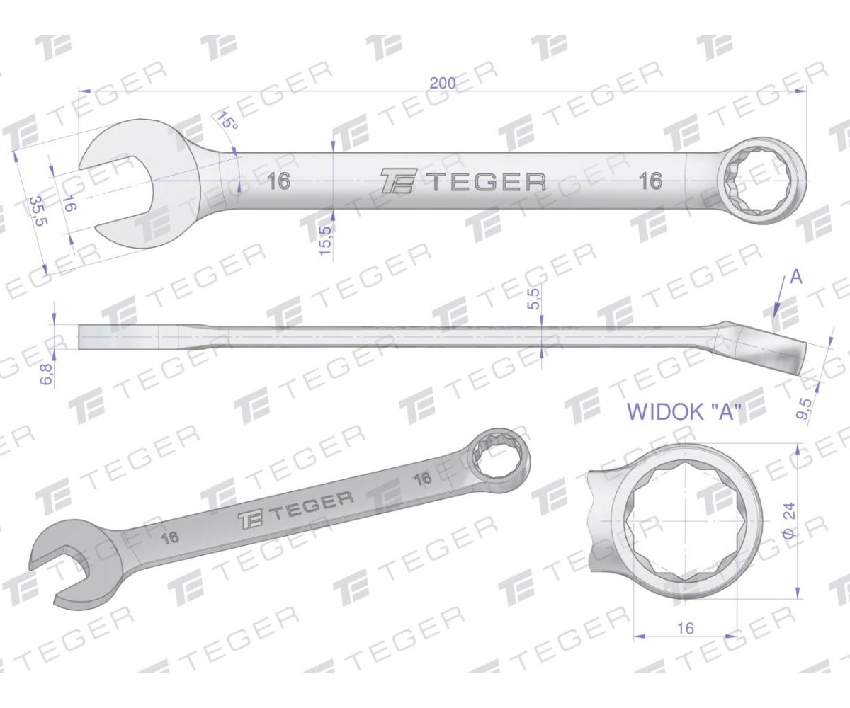 Klucz płasko-oczkowy 16 mm / TEGER