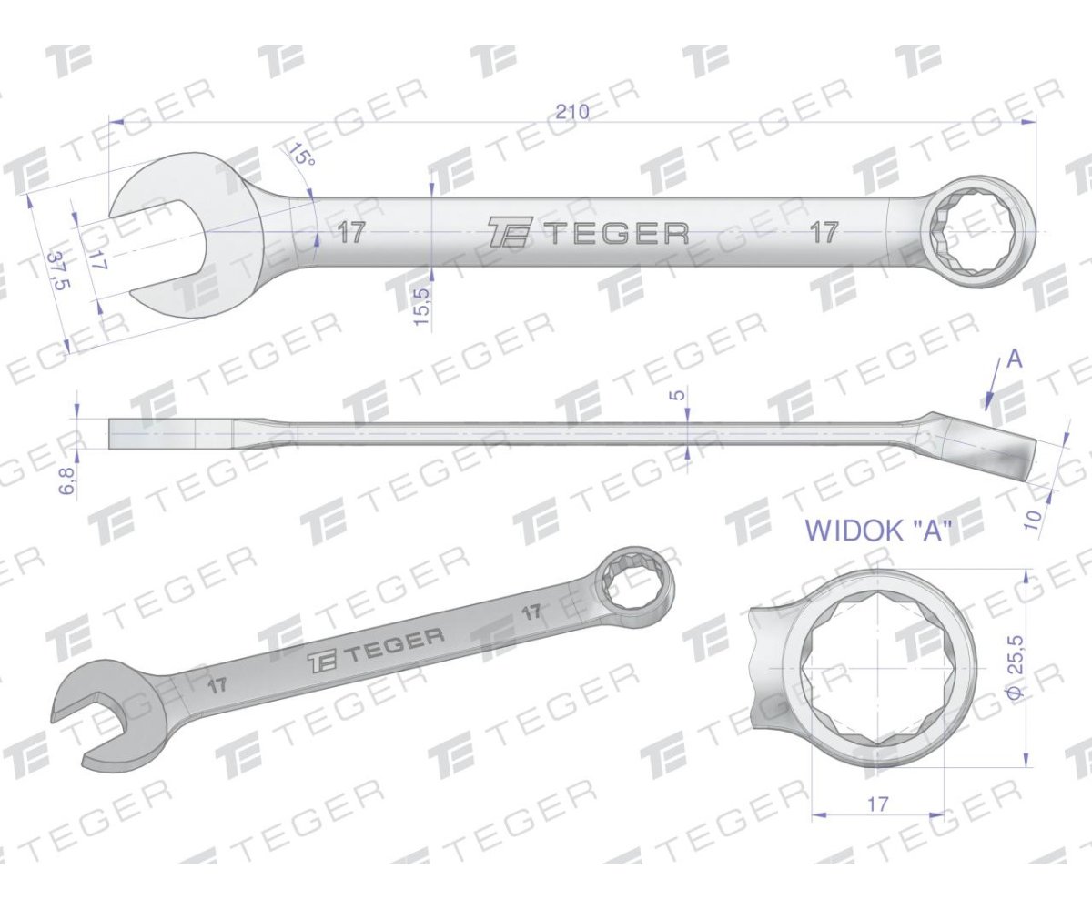Klucz płasko-oczkowy 17 mm / TEGER