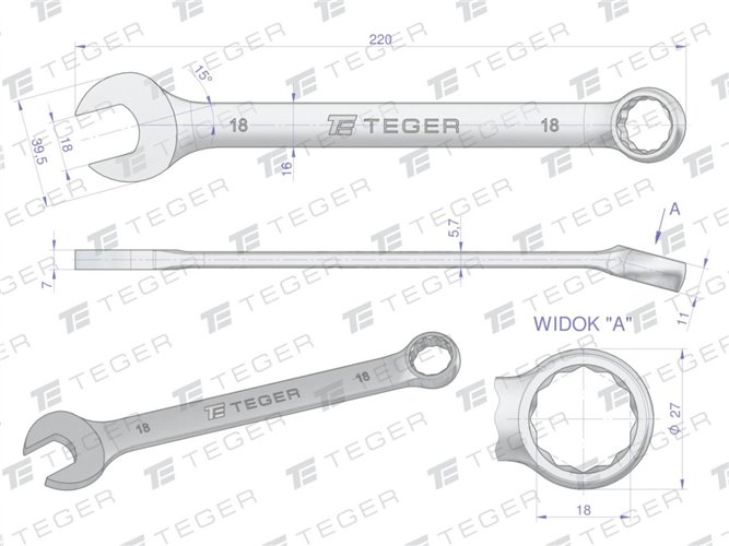 Klucz płasko-oczkowy 18 mm / TEGER