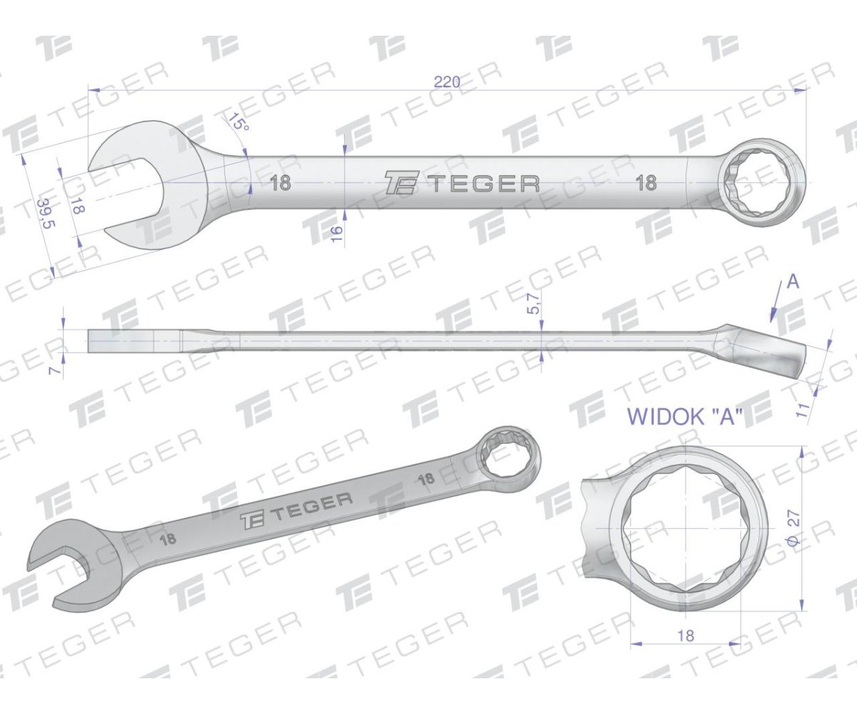 Klucz płasko-oczkowy 18 mm / TEGER
