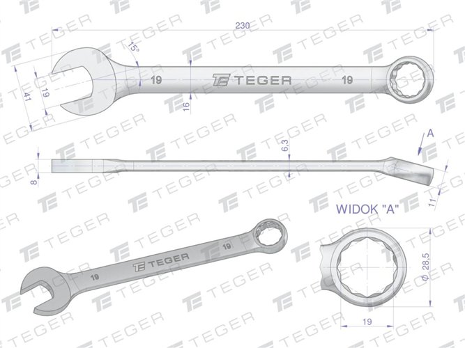 Klucz płasko-oczkowy 19 mm / TEGER