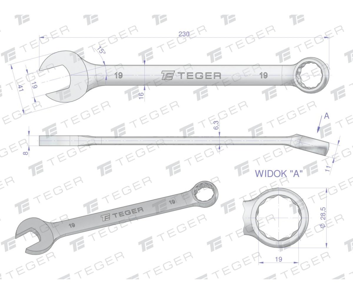 Klucz płasko-oczkowy 19 mm / TEGER