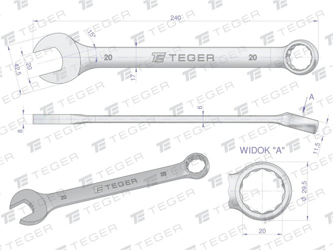 Klucz płasko-oczkowy 20 mm / TEGER