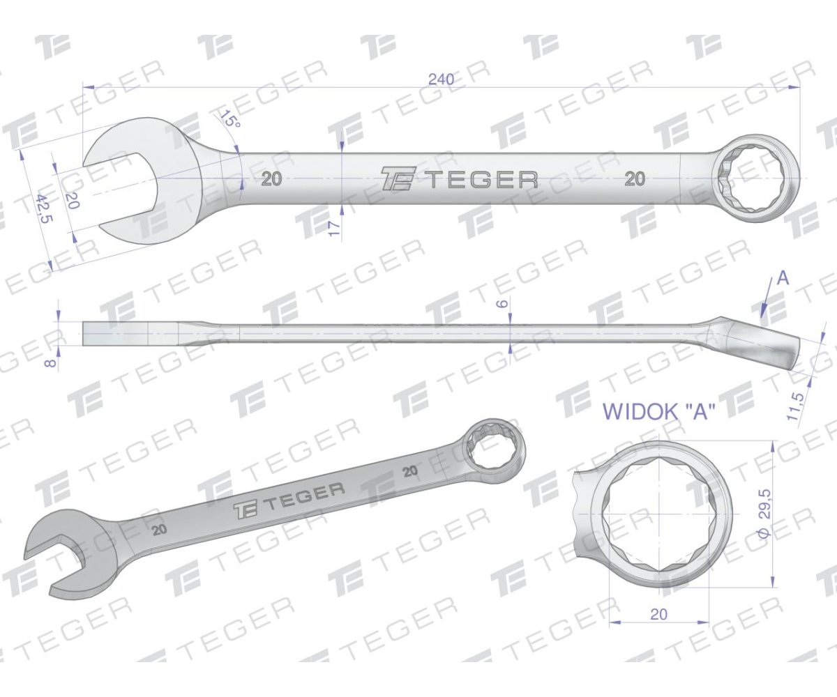 Klucz płasko-oczkowy 20 mm / TEGER