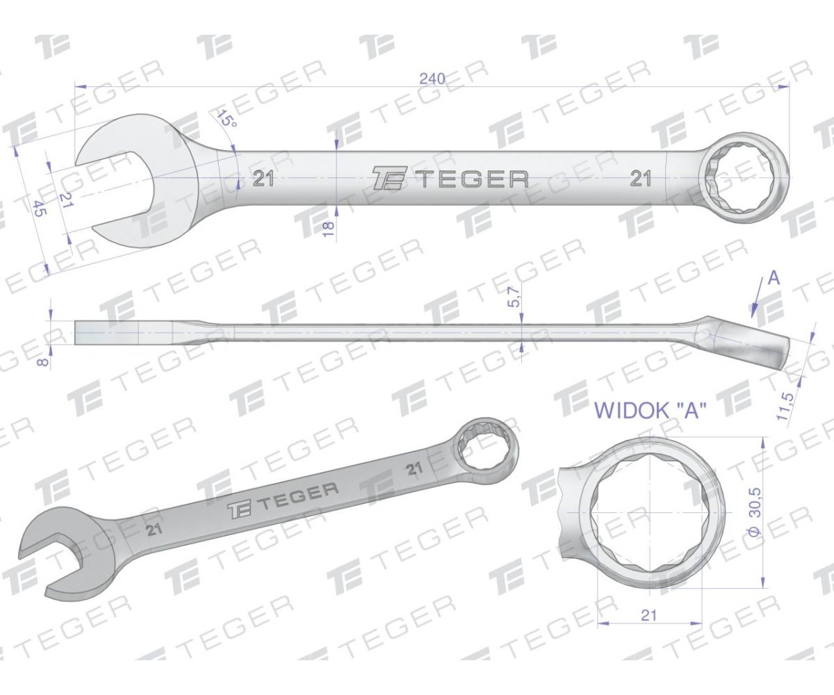 Klucz płasko-oczkowy 21 mm / TEGER