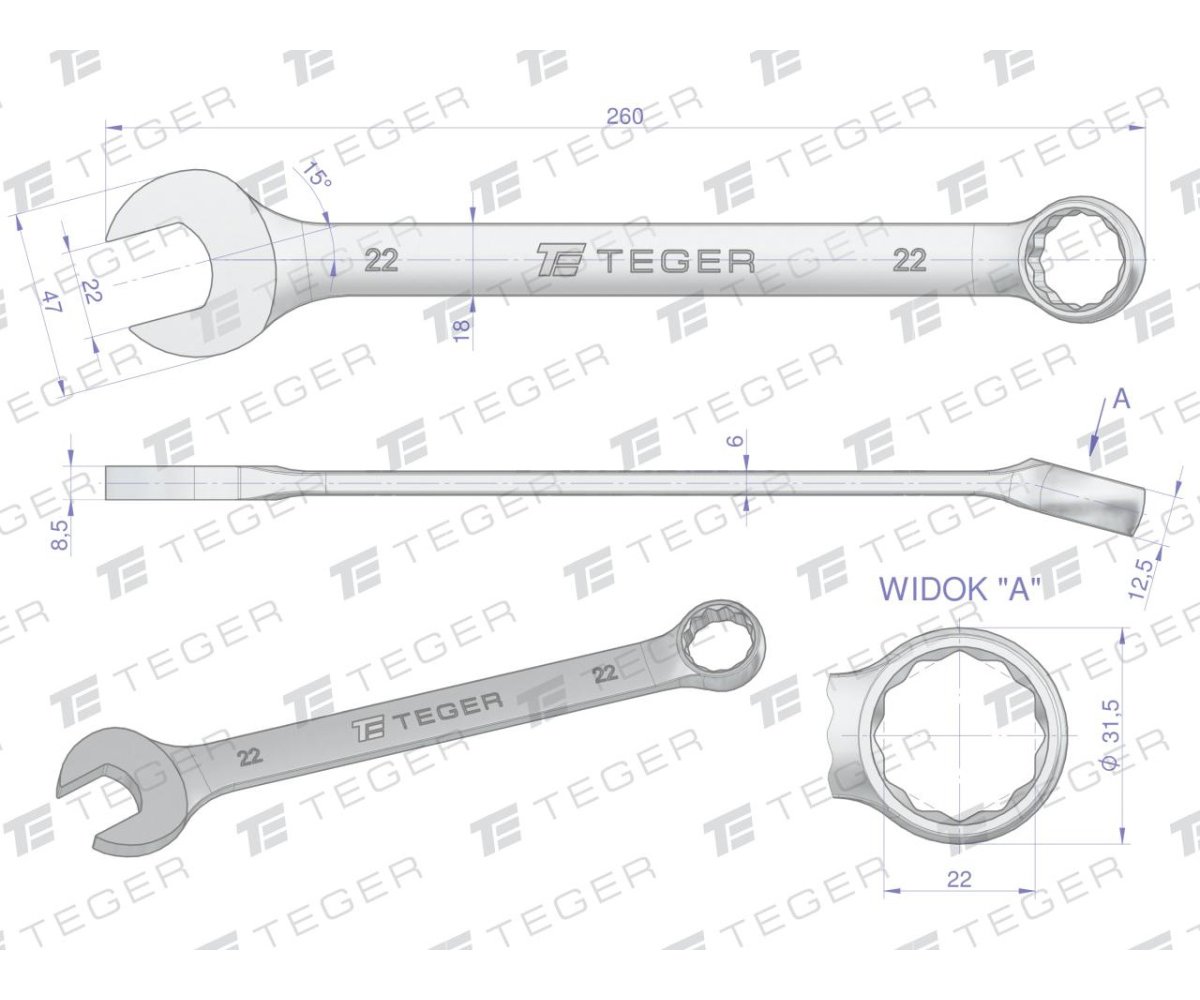 Klucz płasko-oczkowy 22 mm / TEGER