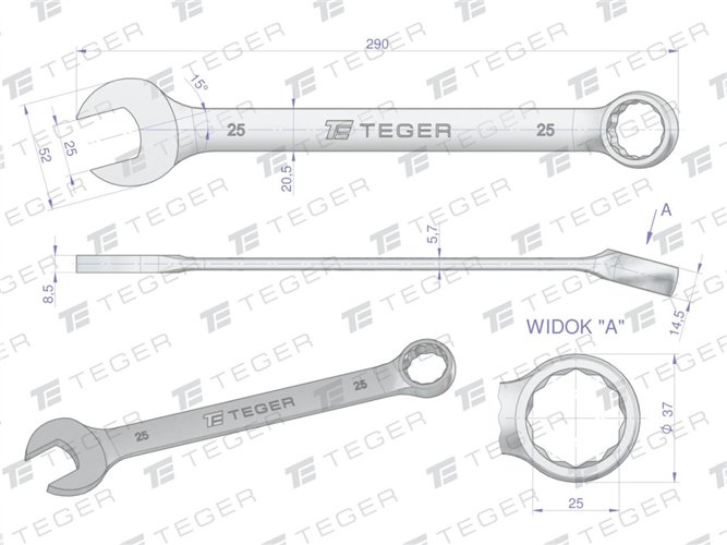 Klucz płasko-oczkowy 25 mm / TEGER