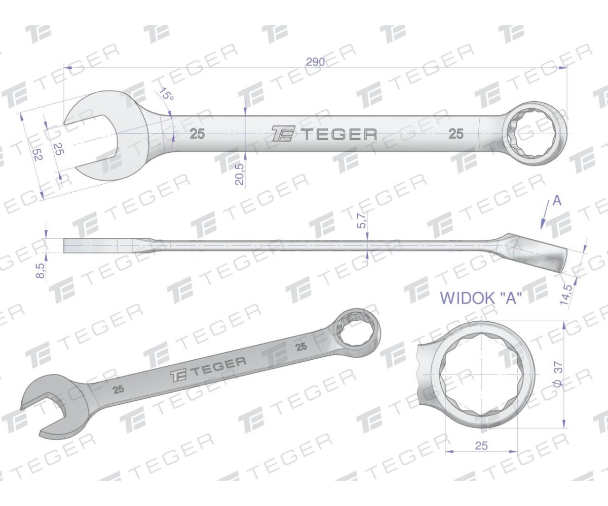 Klucz płasko-oczkowy 25 mm / TEGER