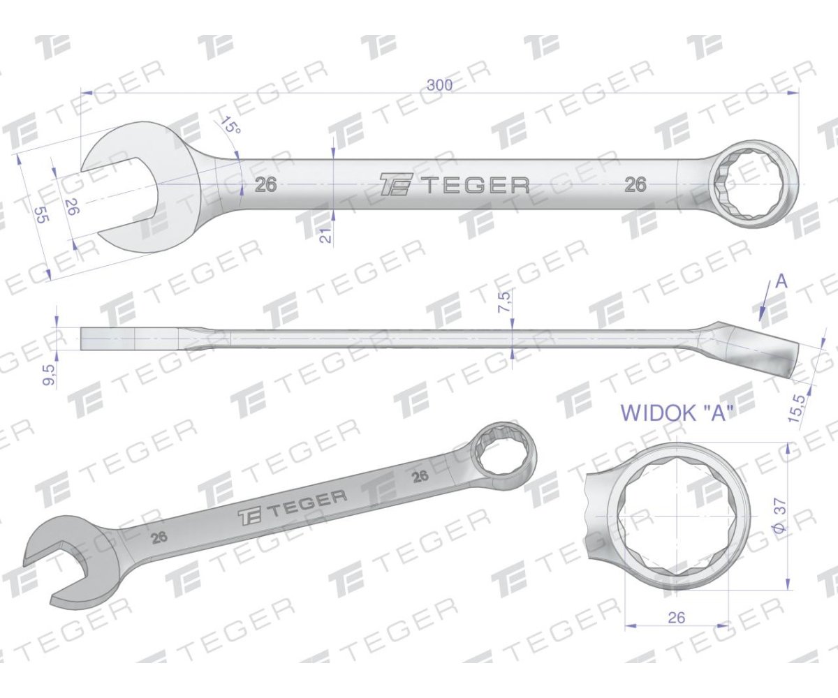 Klucz płasko-oczkowy 26 mm / TEGER