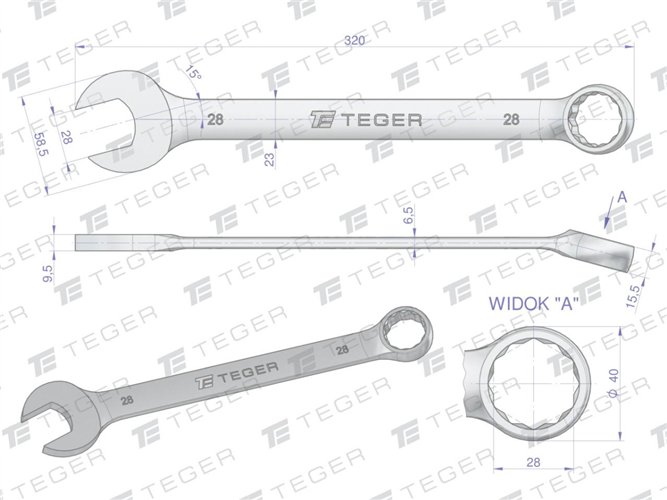 Klucz płasko-oczkowy 28 mm / TEGER