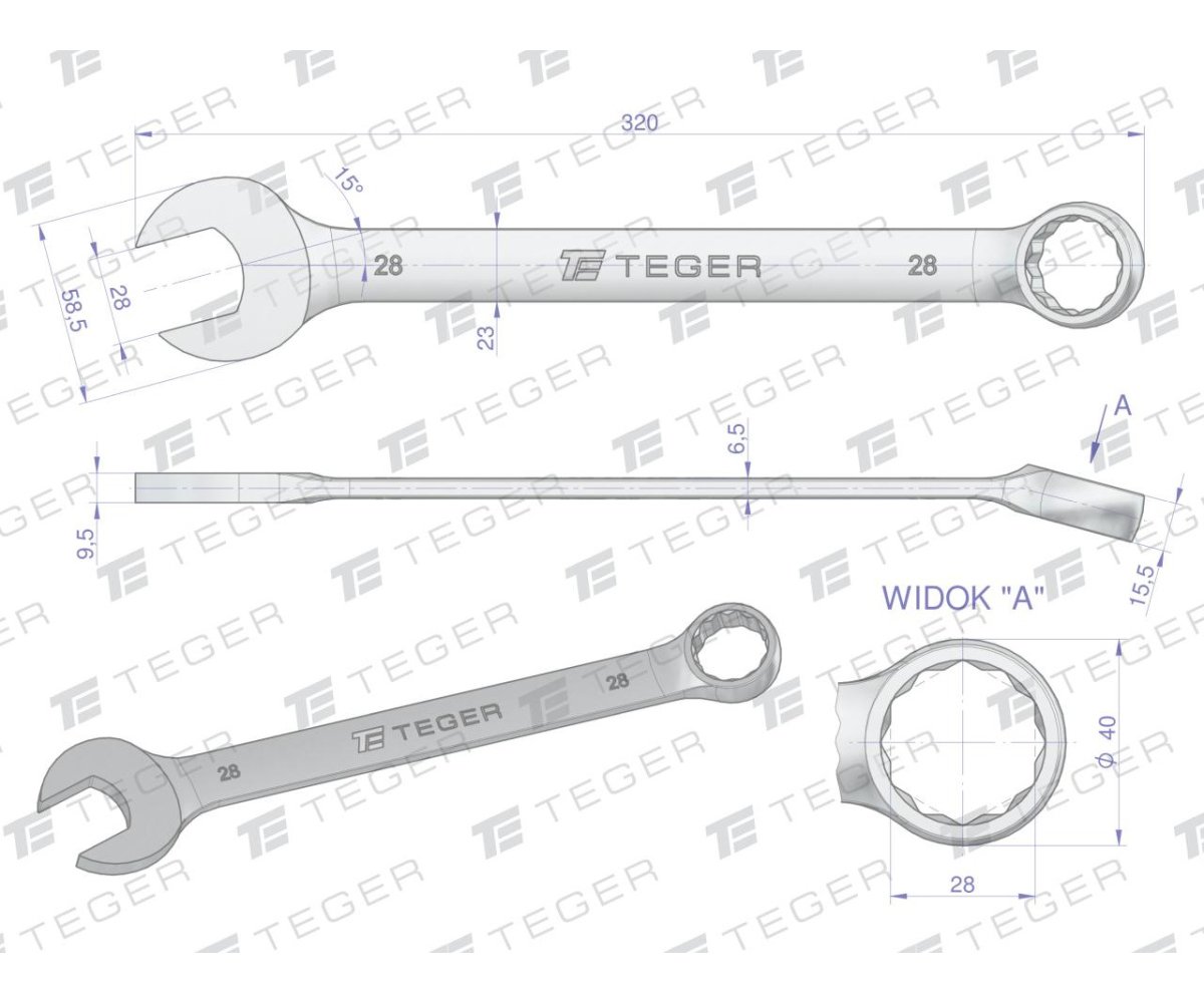 Klucz płasko-oczkowy 28 mm / TEGER