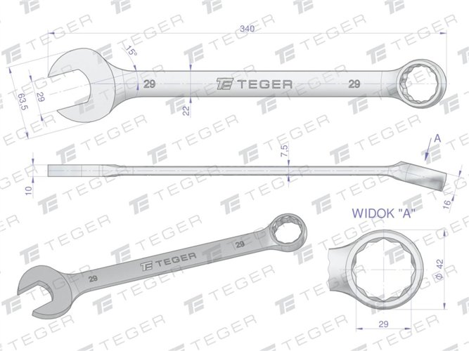 Klucz płasko-oczkowy 29 mm / TEGER