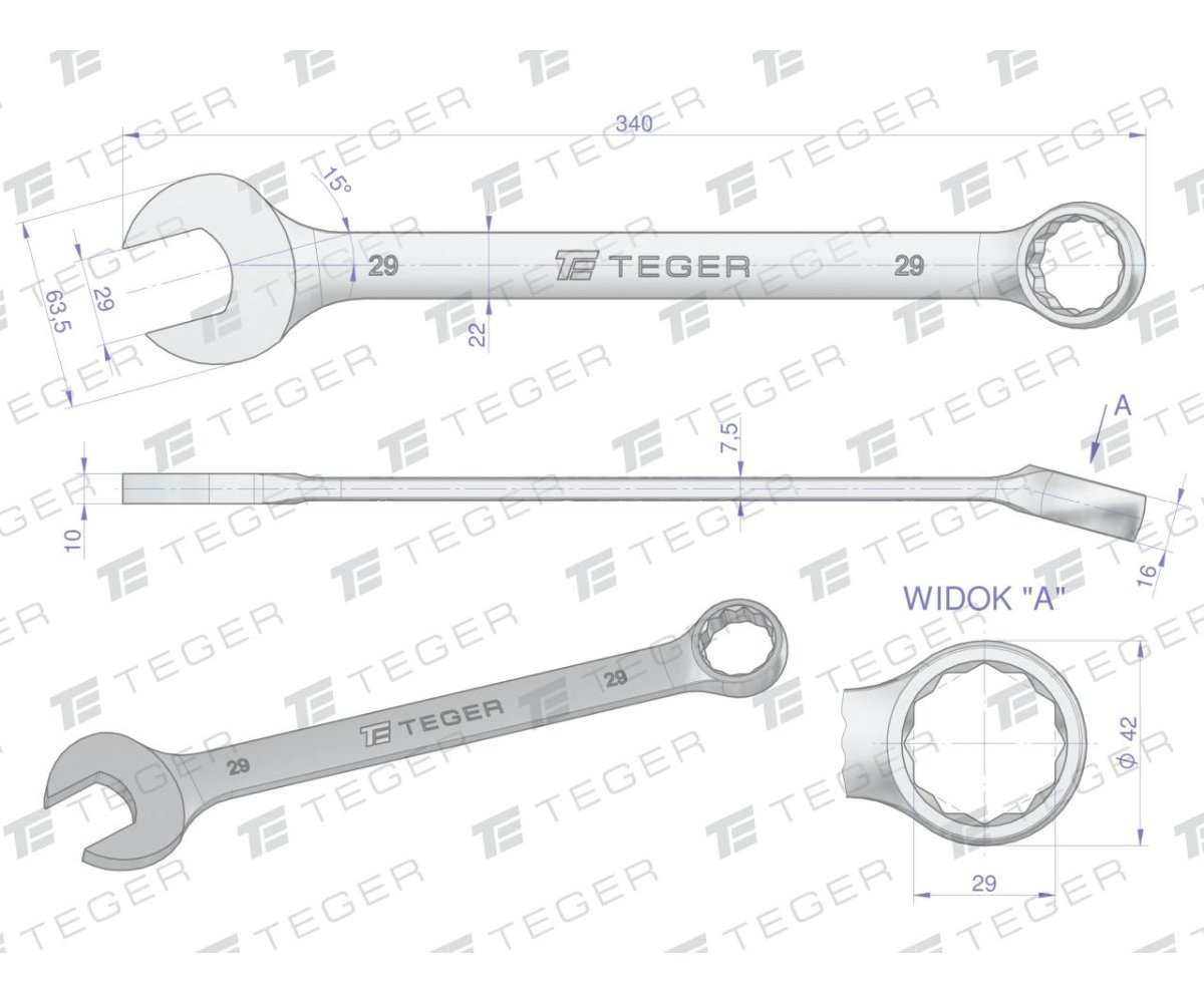 Klucz płasko-oczkowy 29 mm / TEGER