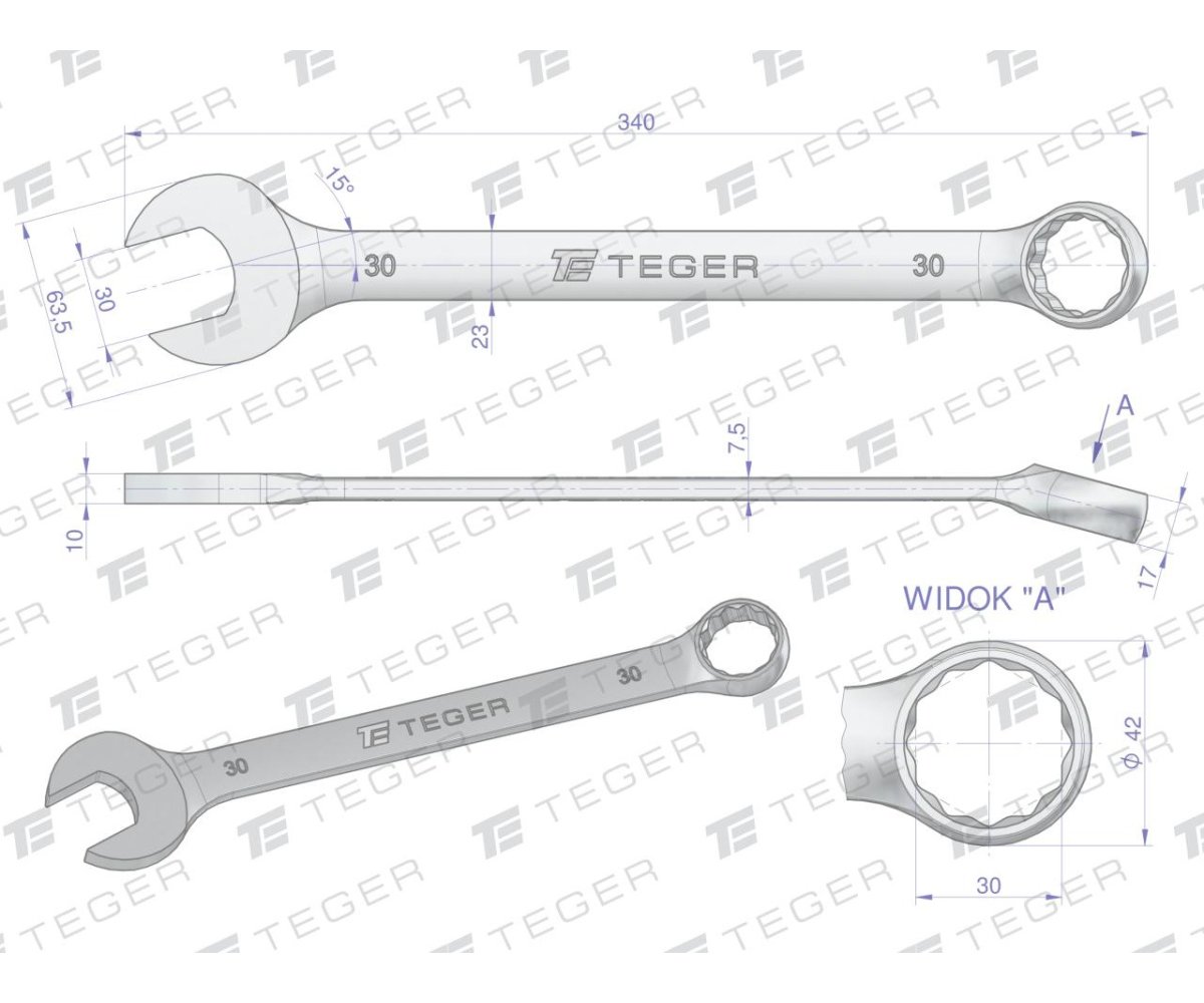 Klucz płasko-oczkowy 30 mm / TEGER