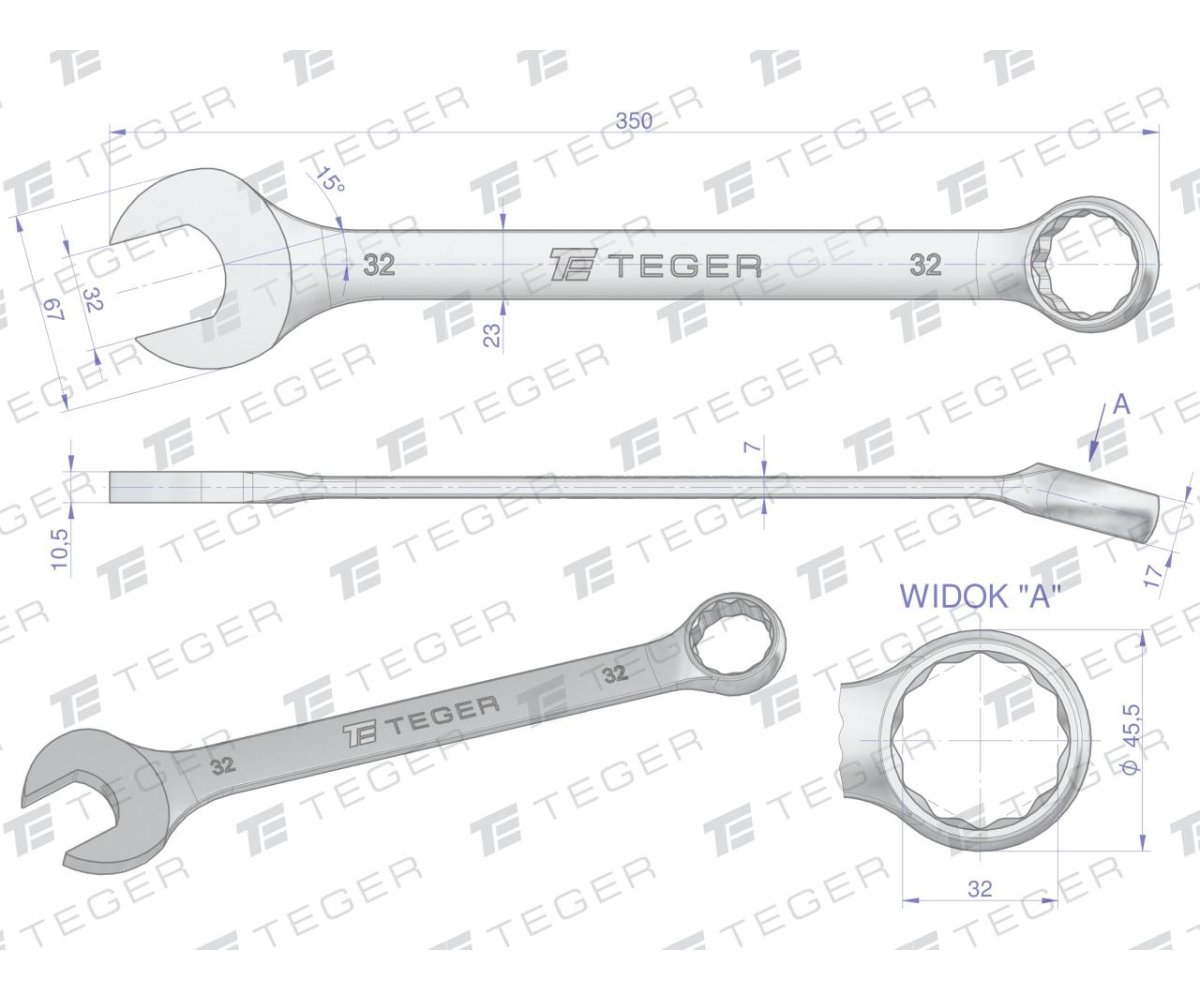 Klucz płasko-oczkowy 32 mm / TEGER