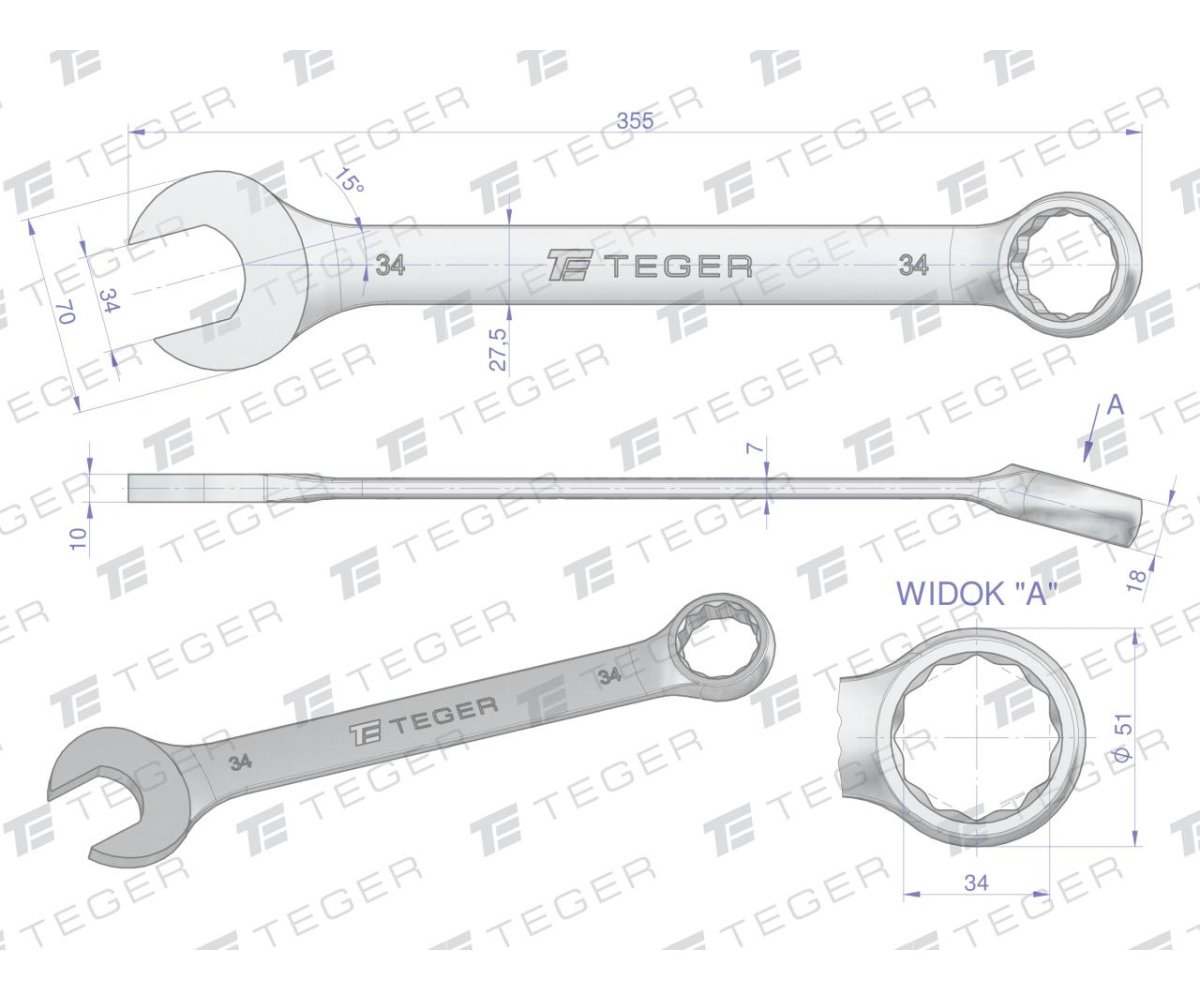 Klucz płasko-oczkowy 34 mm / TEGER