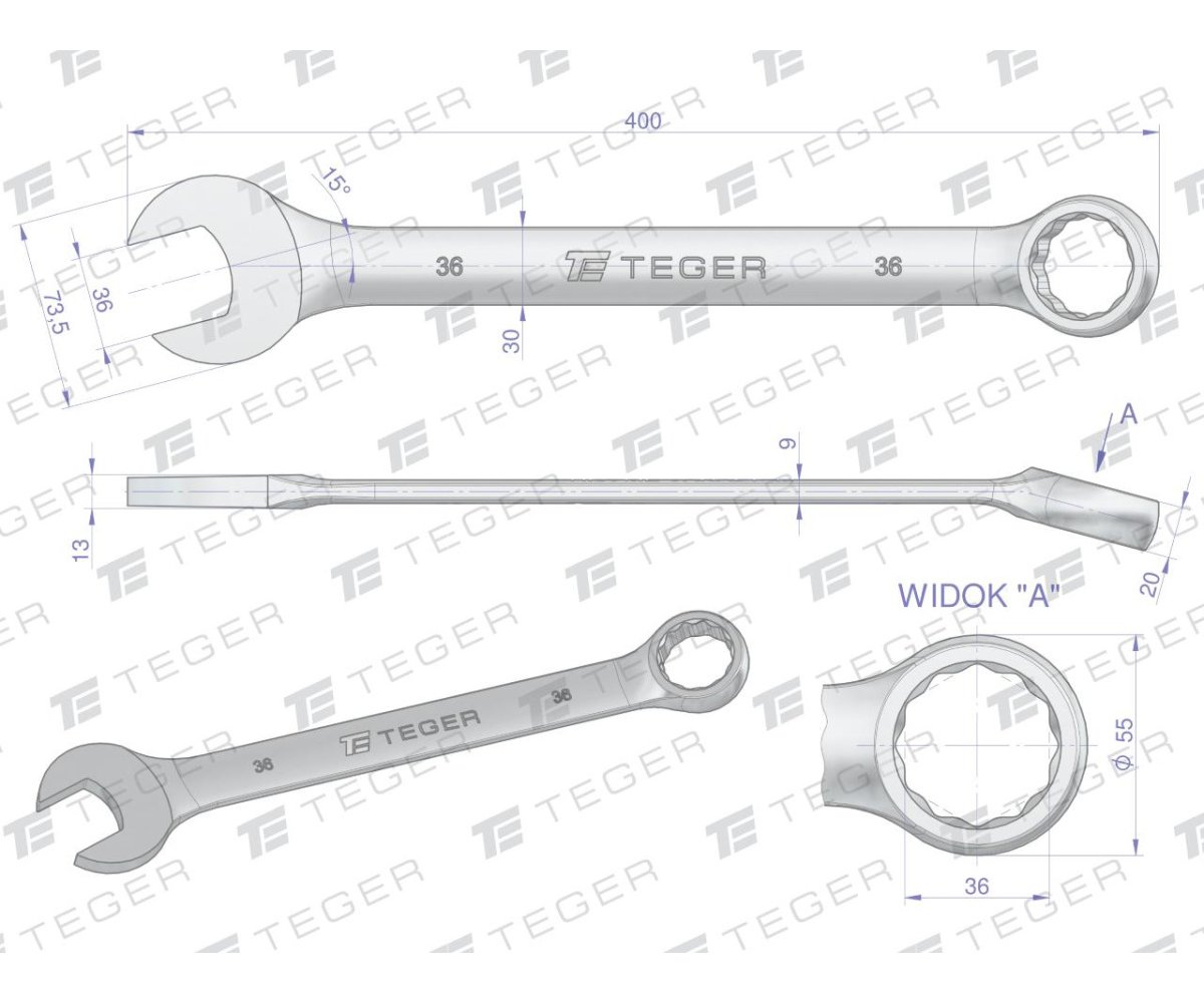 Klucz płasko-oczkowy 36 mm / TEGER