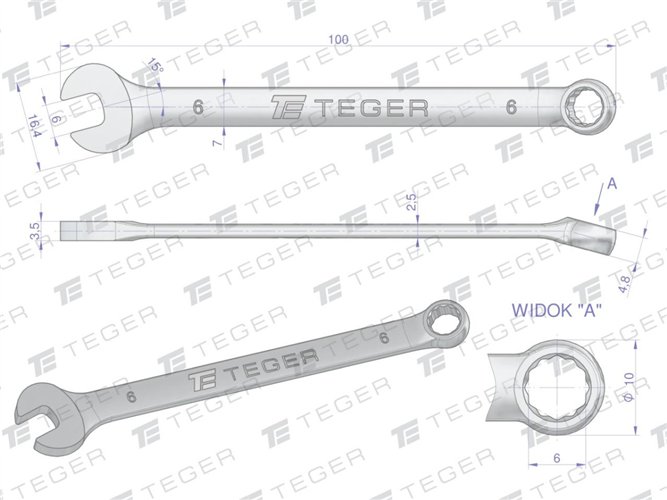 Klucz płasko-oczkowy 6 mm / TEGER